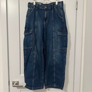 Gap ‘90’s Loose Fit Cargo Mid Rise Blue Denim Jeans Waist 30 Petite Women’s